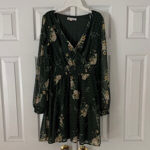 Jolt Dark Green Floral Long Sleeve Dress